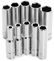 6-Point Metric Deep-Well Socket Set - 10-Piece, 1/4 in. Drive